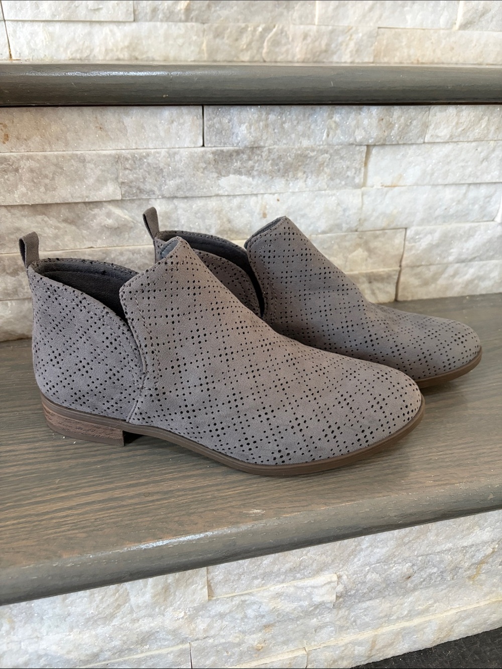 Dr. Scholl's Perforated Suede Ankle Booties in Gray